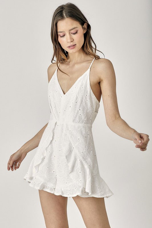 Overlap Ruffled Cami Romper