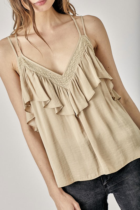 TRIM DETAIL WITH RUFFLE CAMI TOP
