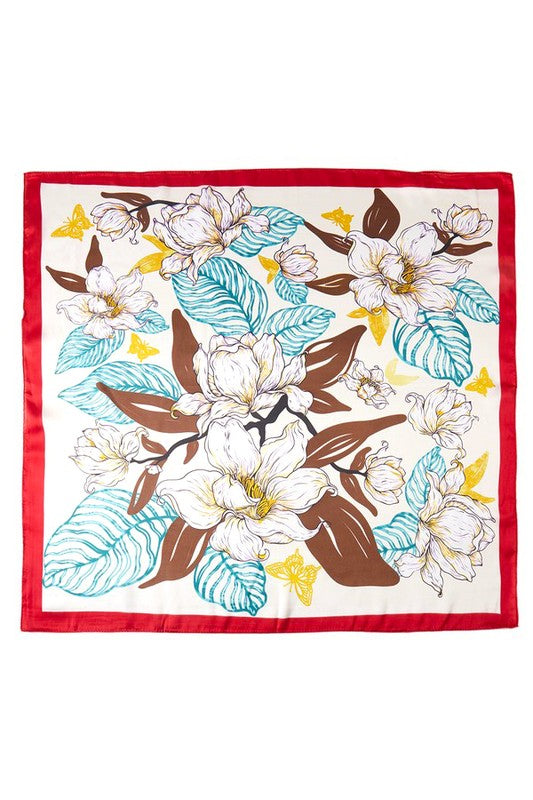 Flower Printed Silky Square Scarf