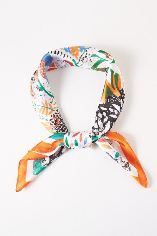 Abstract Leaf Printed Silky Square Scarf