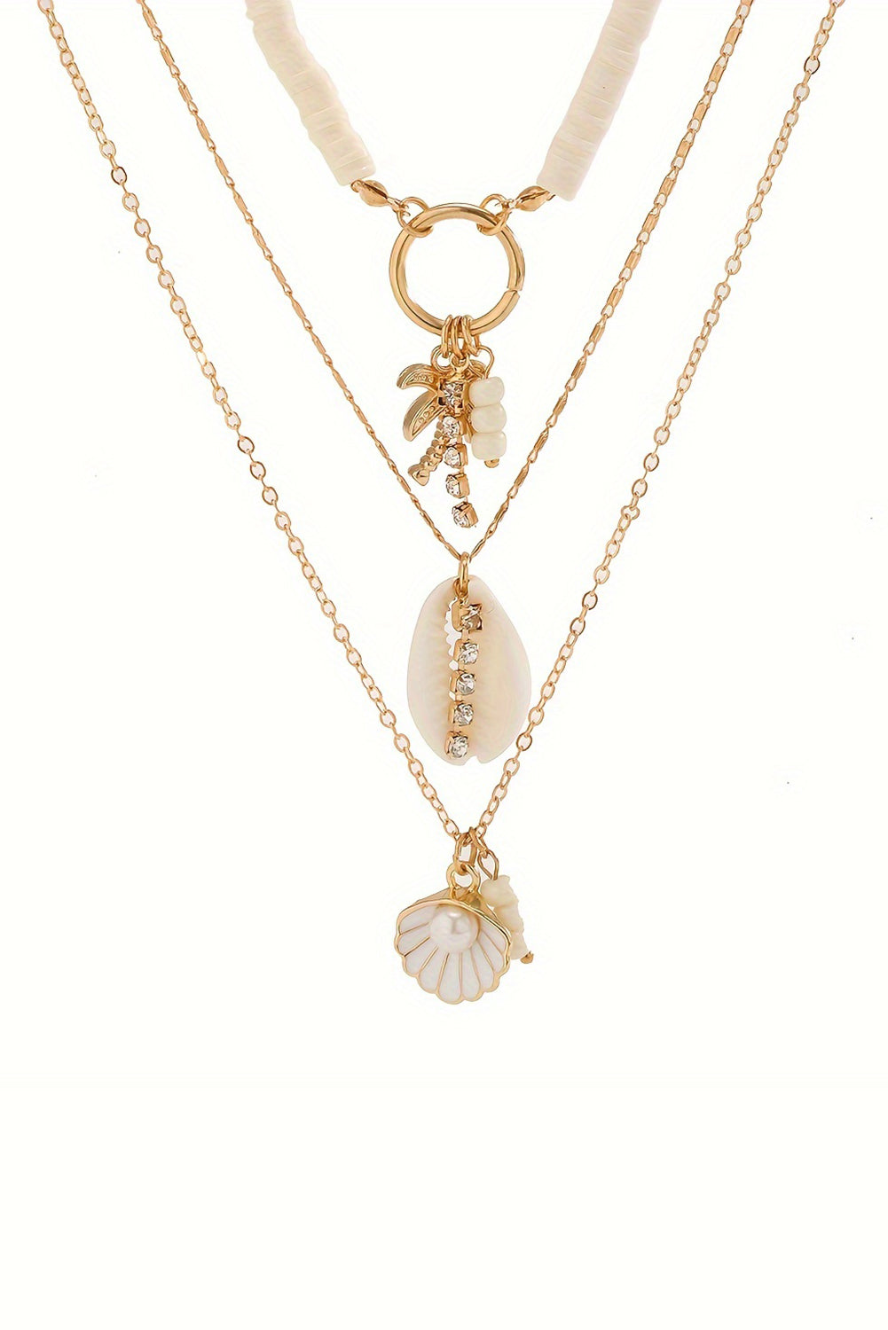 White Beach Seashell Multi Layered Pendant Necklace