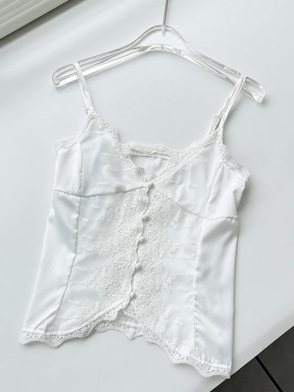 New lace satin sweet slim buttoned small camisole